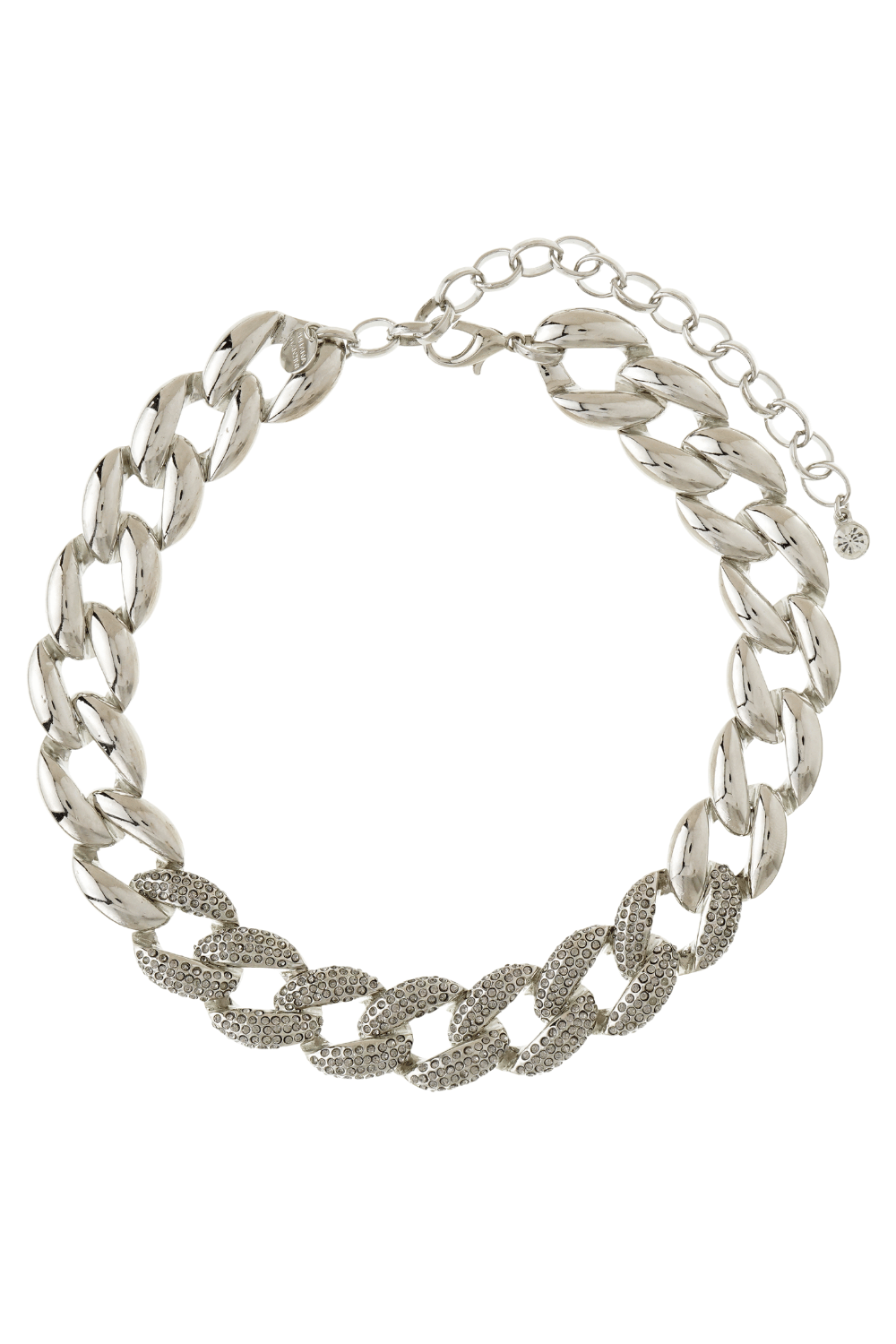 Choker de Elos Prateado com Aplicação Cravejada em Strass Black Diamond