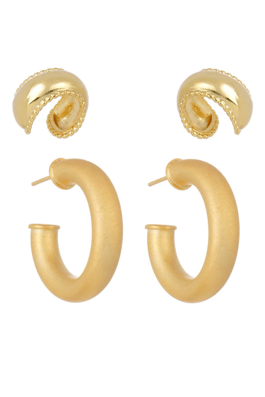 KIT DE ARGOLA E EAR CUFF NEW BOHO DOURADO