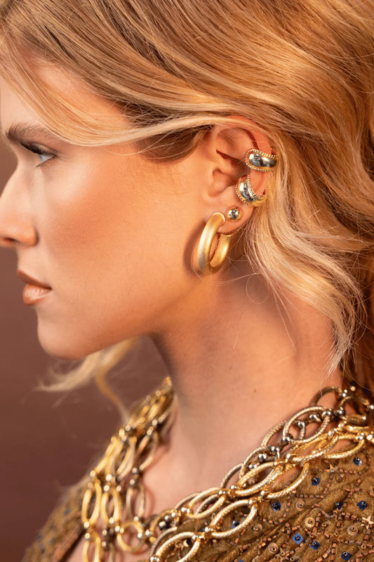KIT DE ARGOLA E EAR CUFF NEW BOHO DOURADO