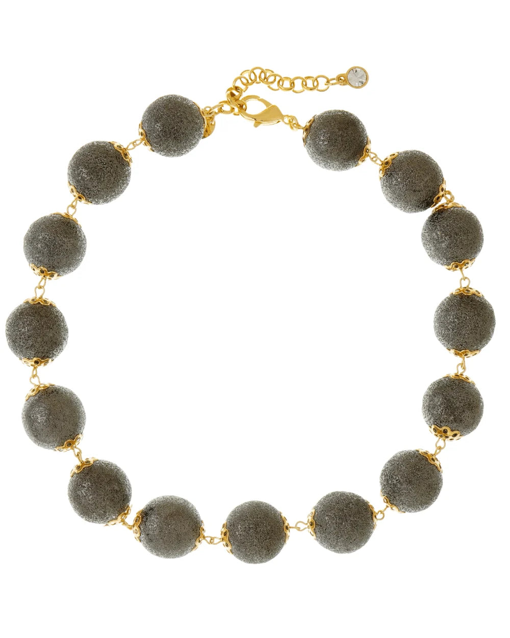 Colar Curto com Esferas Diamantadas e Mix de Banhos Dourado e Grafite