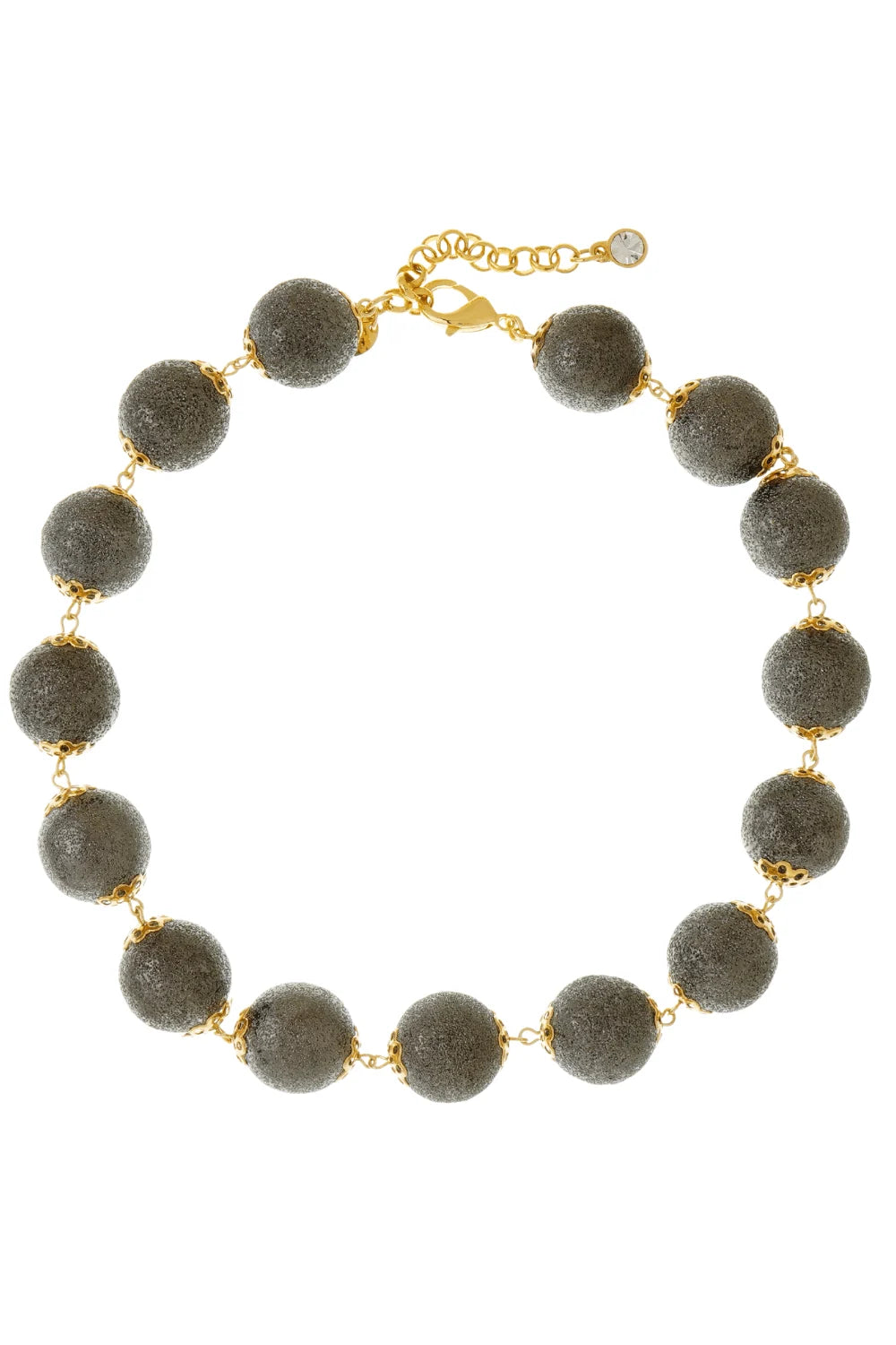 Colar Curto com Esferas Diamantadas e Mix de Banhos Dourado e Grafite