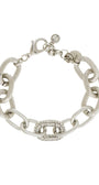Pulseira de Elos Texturizados com Strass em Banho Prateado