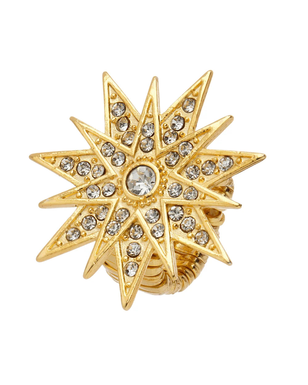 Maxi Anel Estrela Dourado com Cristais – Design Statement e Brilho Marcante
