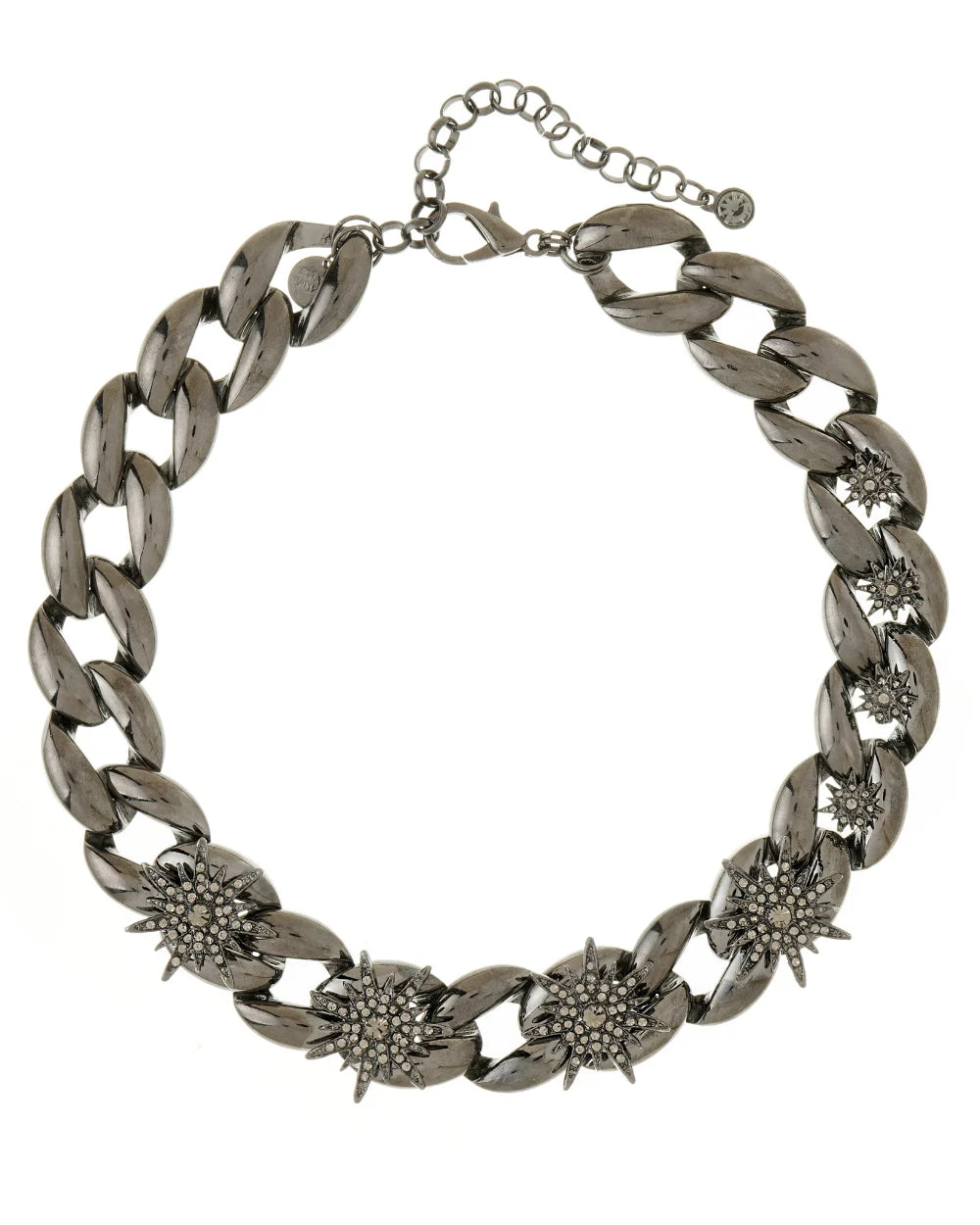 Colar de Elos Grafite com Estrelas Cravejadas em Strass Black Diamond