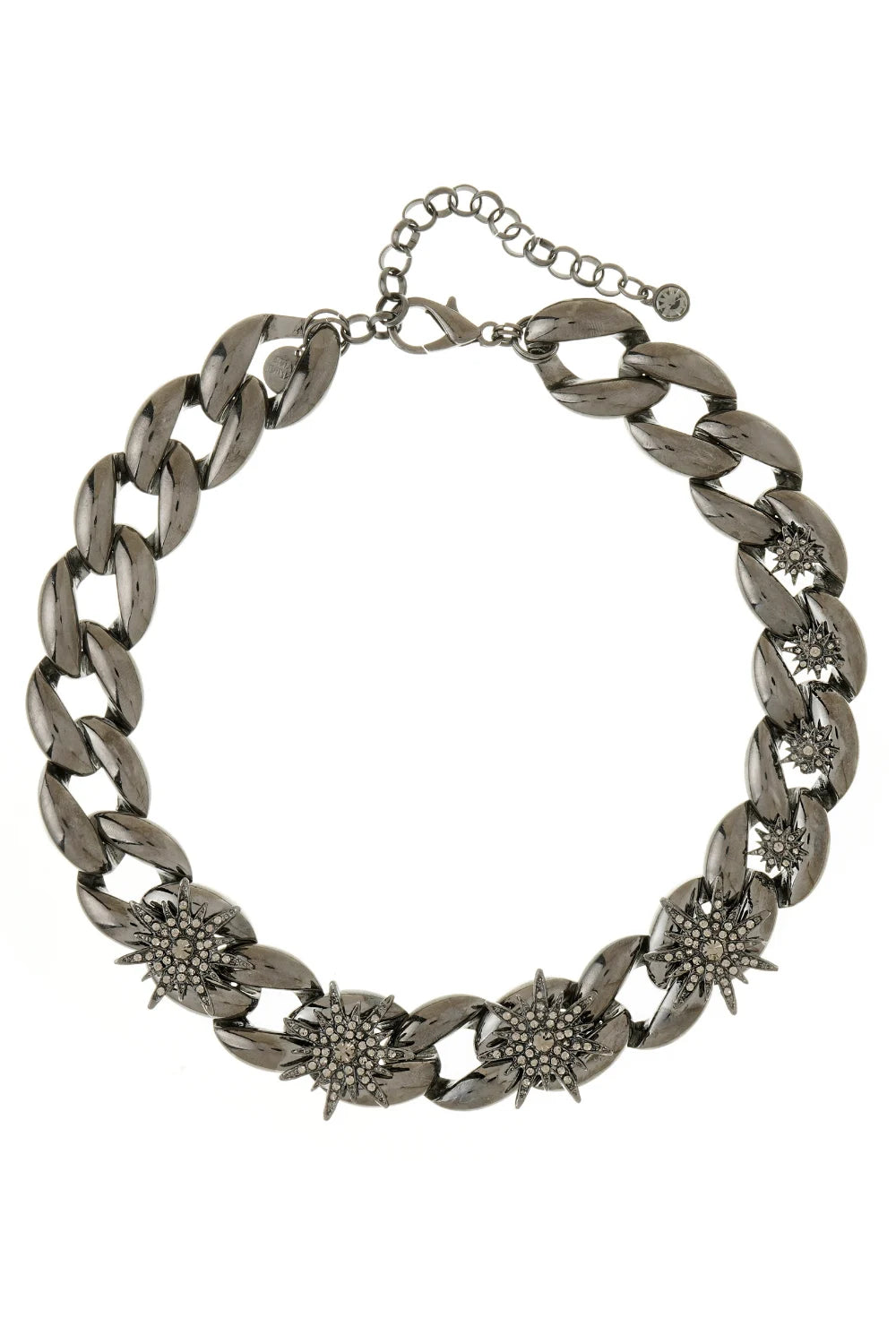 Colar de Elos Grafite com Estrelas Cravejadas em Strass Black Diamond