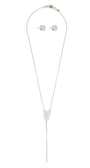 Kit Colar Longo Estilo Terço com Pedra Light Rose e Brinco Ponto de Luz Prateado