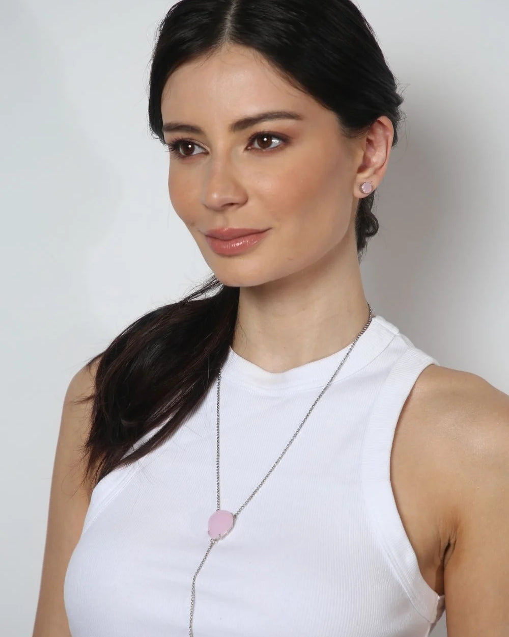 KIT COLAR E BRINCO LIGHT ROSE PRATEADO