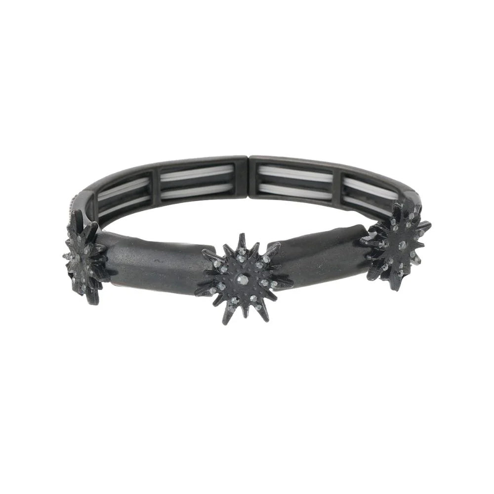 Pulseira Preta com Estrelas e Strass – Ajustável com Banho Black Premium