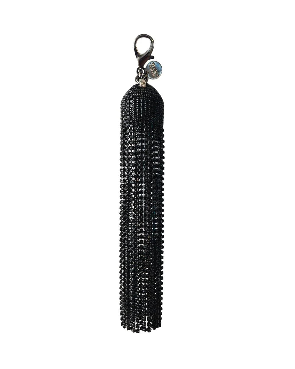 Bag Charm Preto com Strass – Pingente de Franjas Multifuncional