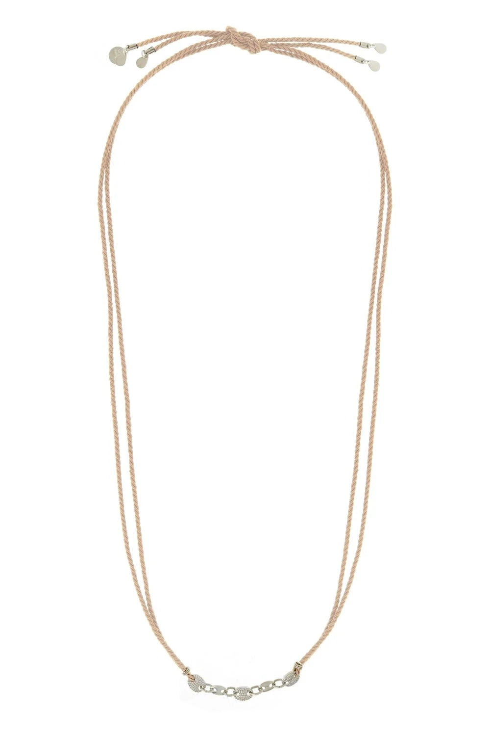 Colar Cordão Ajustável com Elos e Strass Prateado – Multiformas