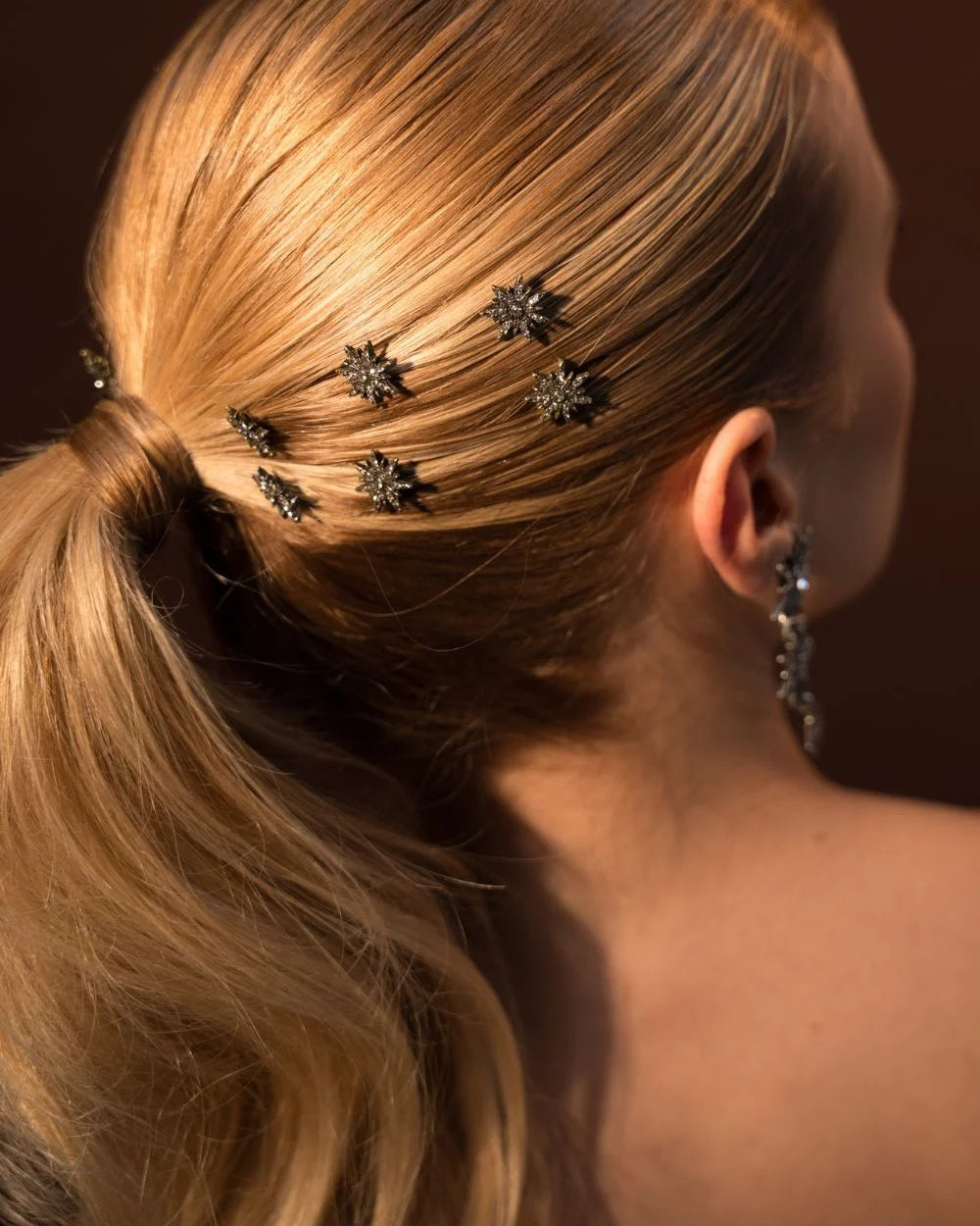 Kit de Presilhas de Cabelo Star em Banho Grafite com Strass Hematita