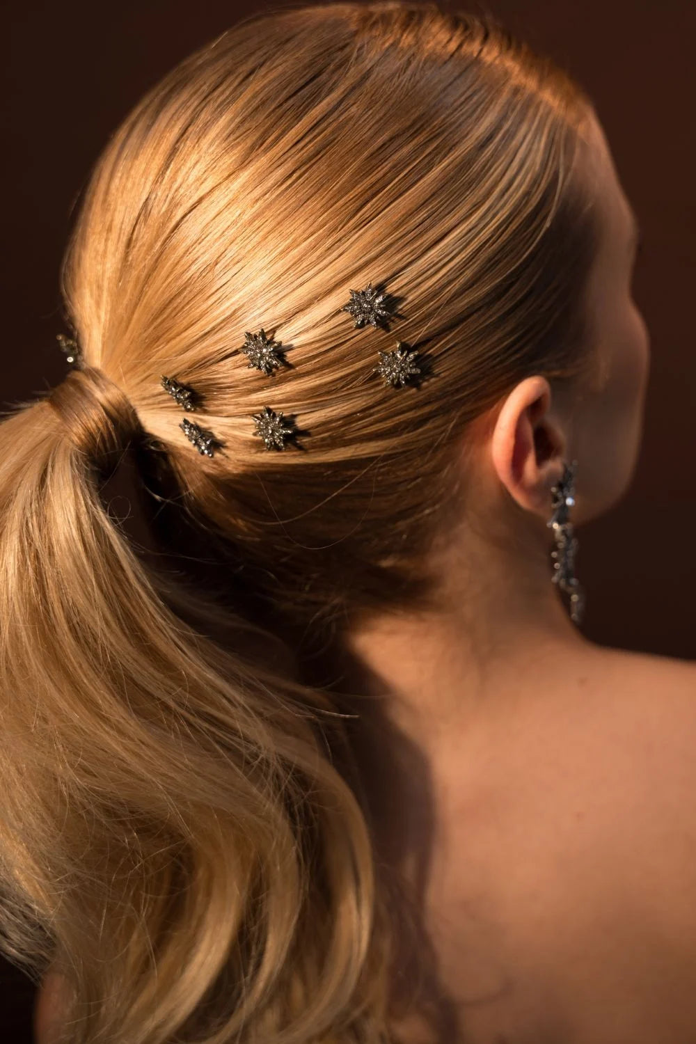 Kit de Presilhas de Cabelo Star em Banho Grafite com Strass Hematita