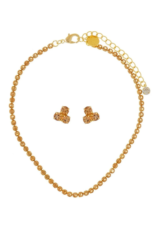 KIT COLAR E BRINCO ÂMBAR DOURADO