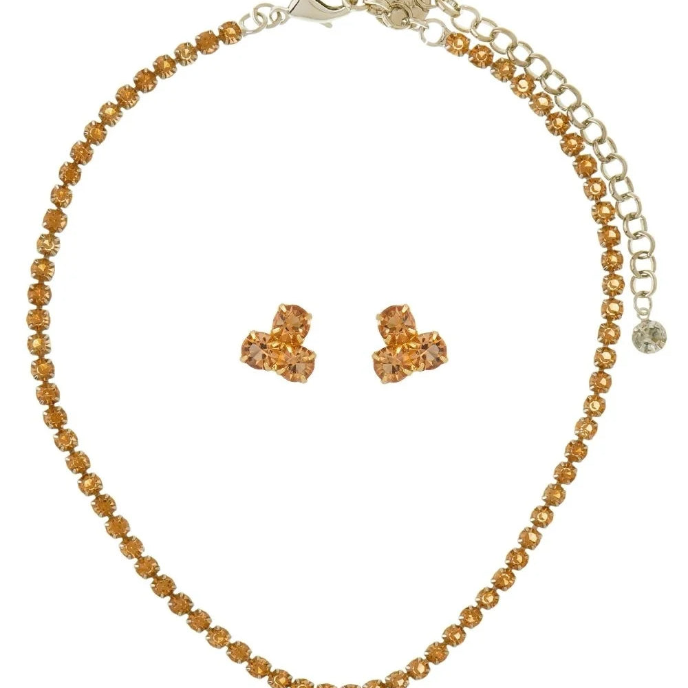 Choker Texturizada com Brilho Âmbar e Brinco Ponto de Luz Prateado