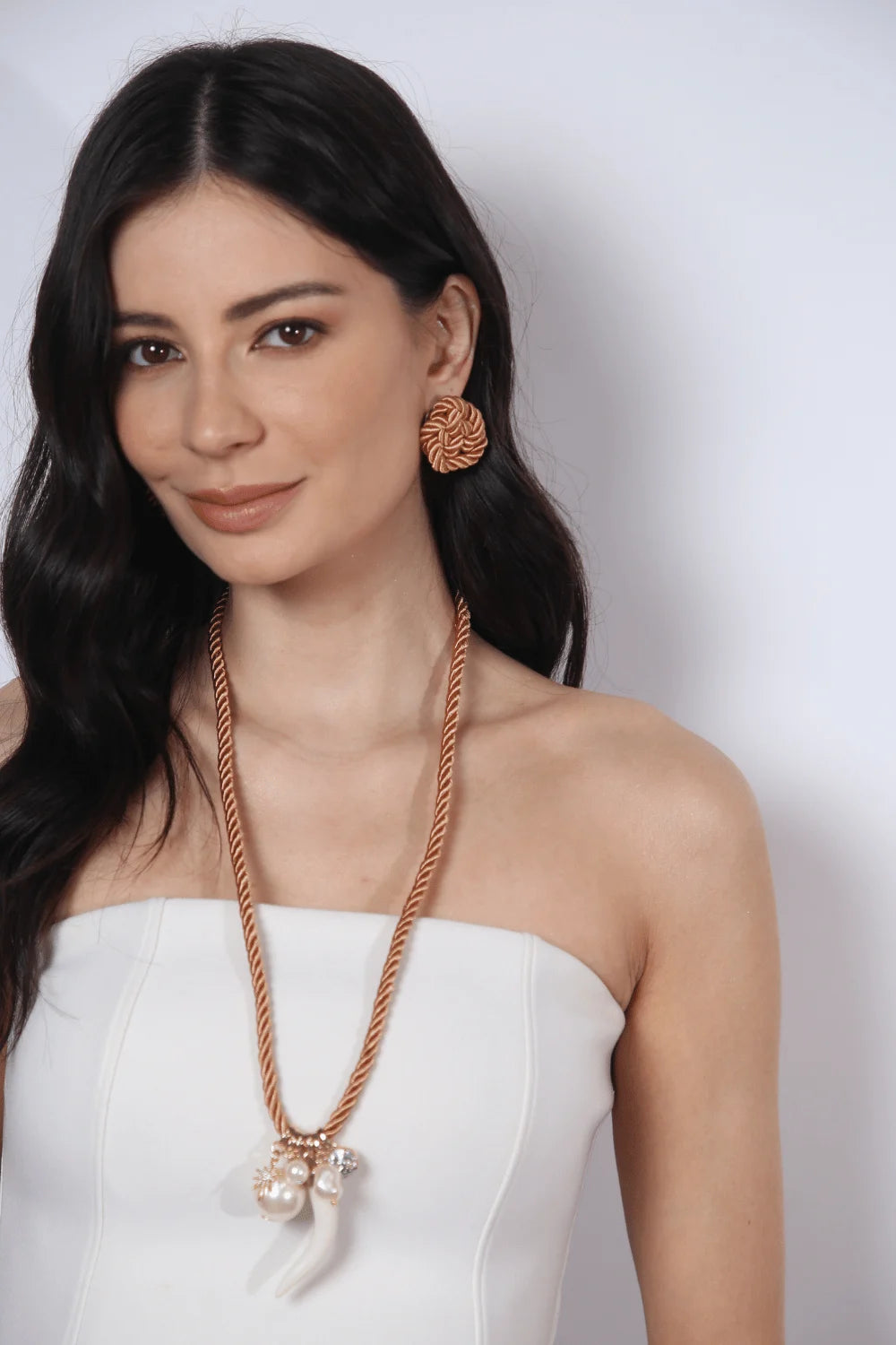 KIT COLAR E BRINCO CORDÃO SÃO FRANCISCO TERRACOTA