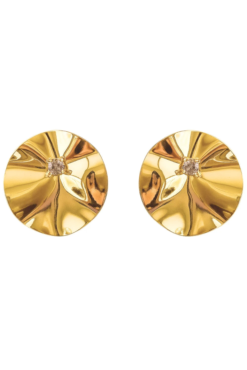 Brinco Disco Dourado com Textura e Cristal