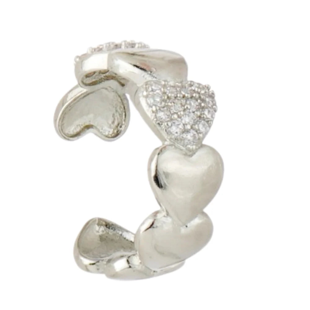 EAR CUFF CORAÇÕES PRATEADO