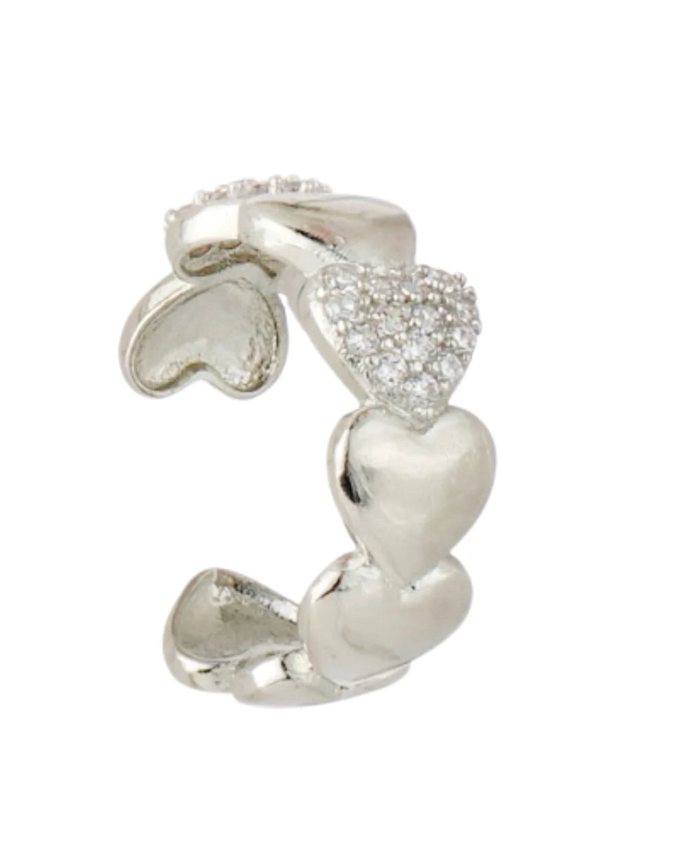 EAR CUFF CORAÇÕES PRATEADO