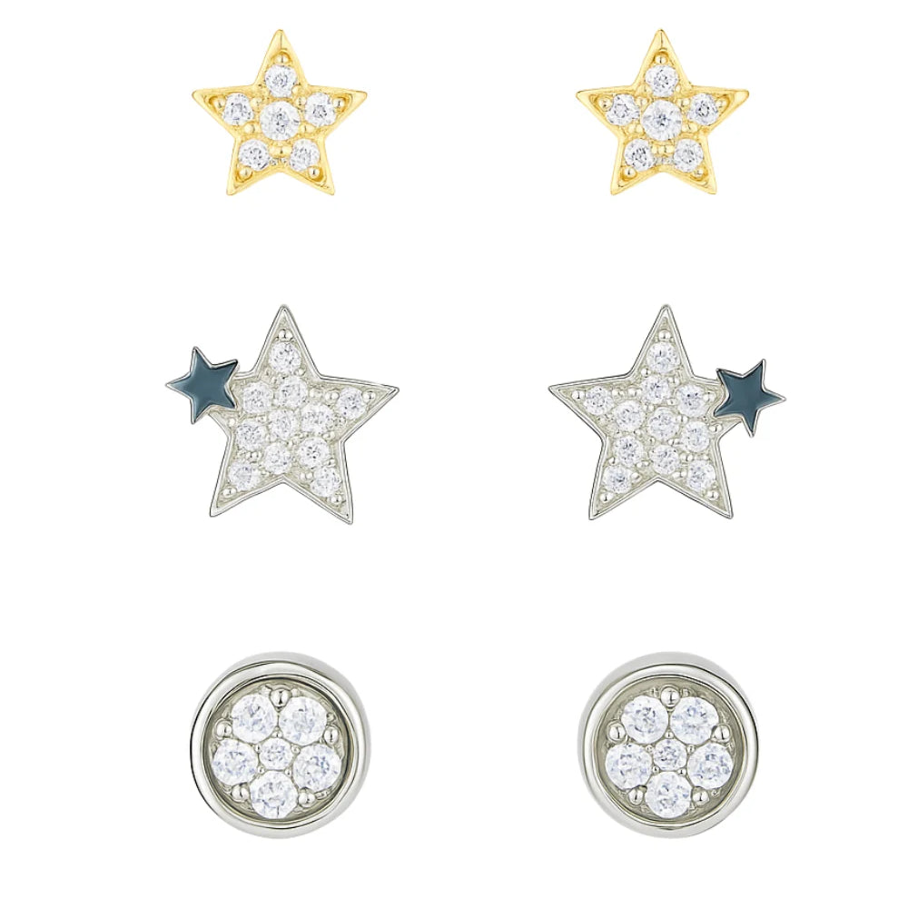 Kit de Brincos Estrela Cravejado Mix de Banhos Minimalista