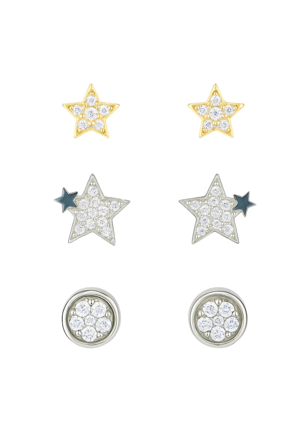 Kit de Brincos Estrela Cravejado Mix de Banhos Minimalista