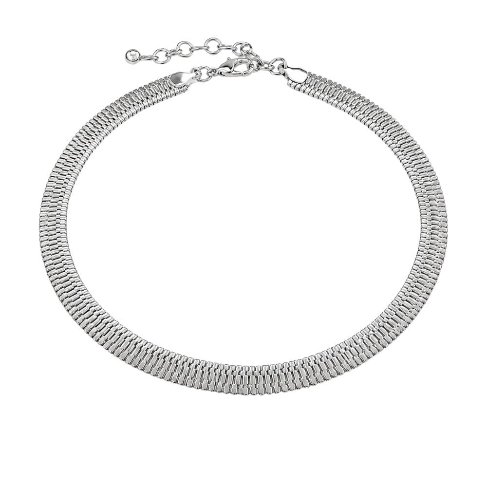 Colar Snake Prateado | Choker Malha Achatada