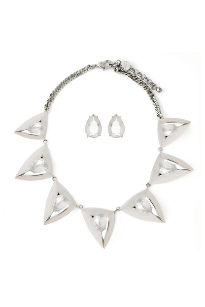 KIT COLAR E BRINCO METALLO CRISTAL