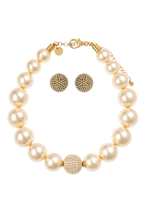 KIT COLAR PÉROLA E BRINCO SHINE DOURADO ESSENZA