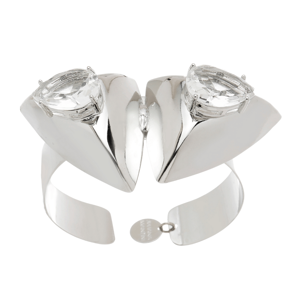 Bracelete Geométrico Prateado com Triângulos e Cristal