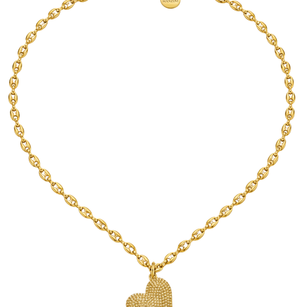 Colar Longo com Pingente de Coração Cravejado em Strass Dourado – Shine