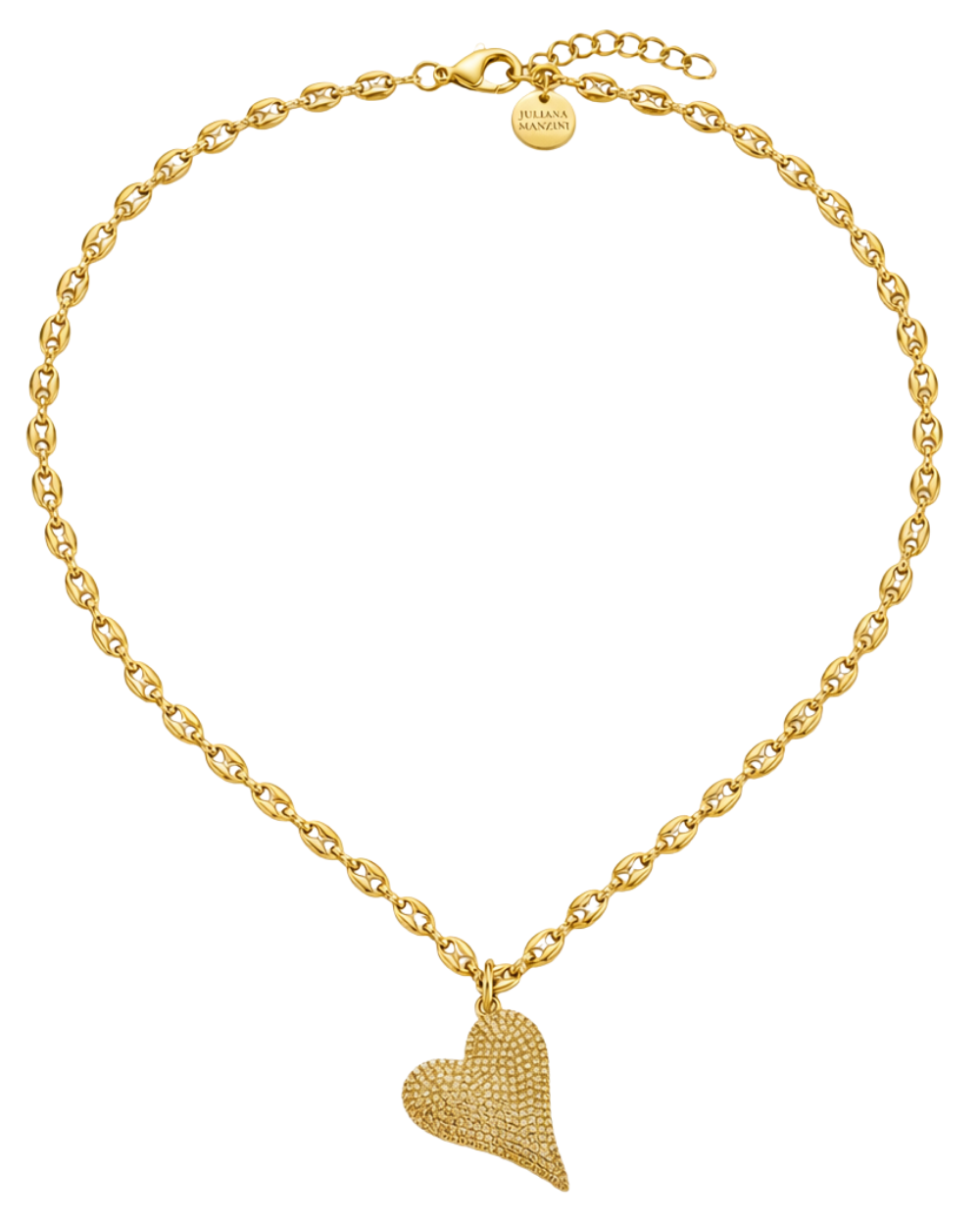 Colar Longo com Pingente de Coração Cravejado em Strass Dourado – Shine