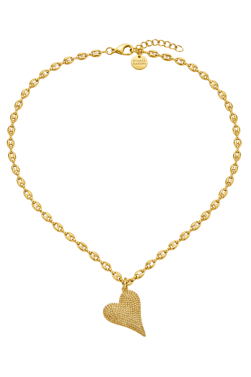 Colar Longo com Pingente de Coração Cravejado em Strass Dourado – Shine