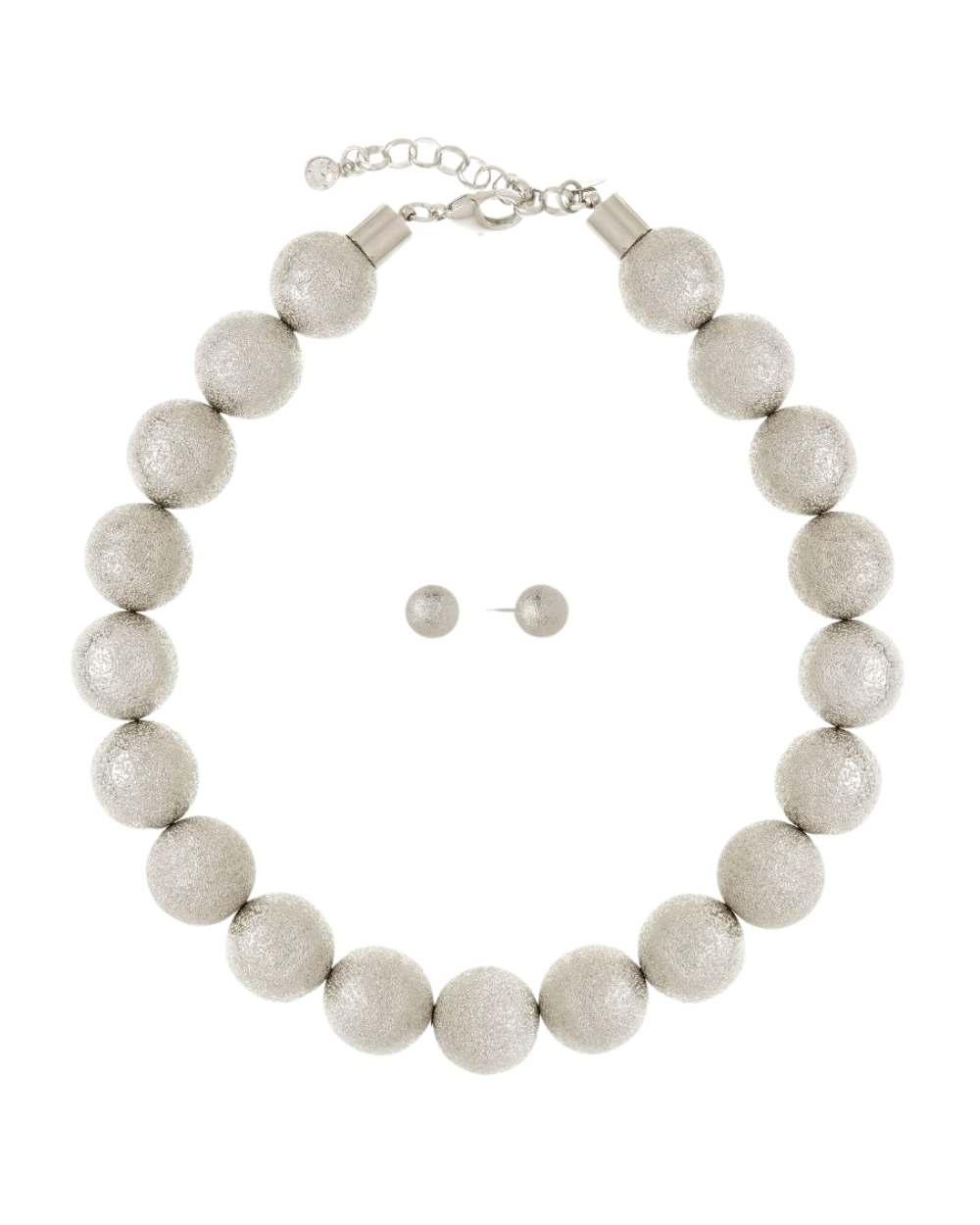 KIT COLAR E BRINCO ESFERAS METALLO PRATEADO