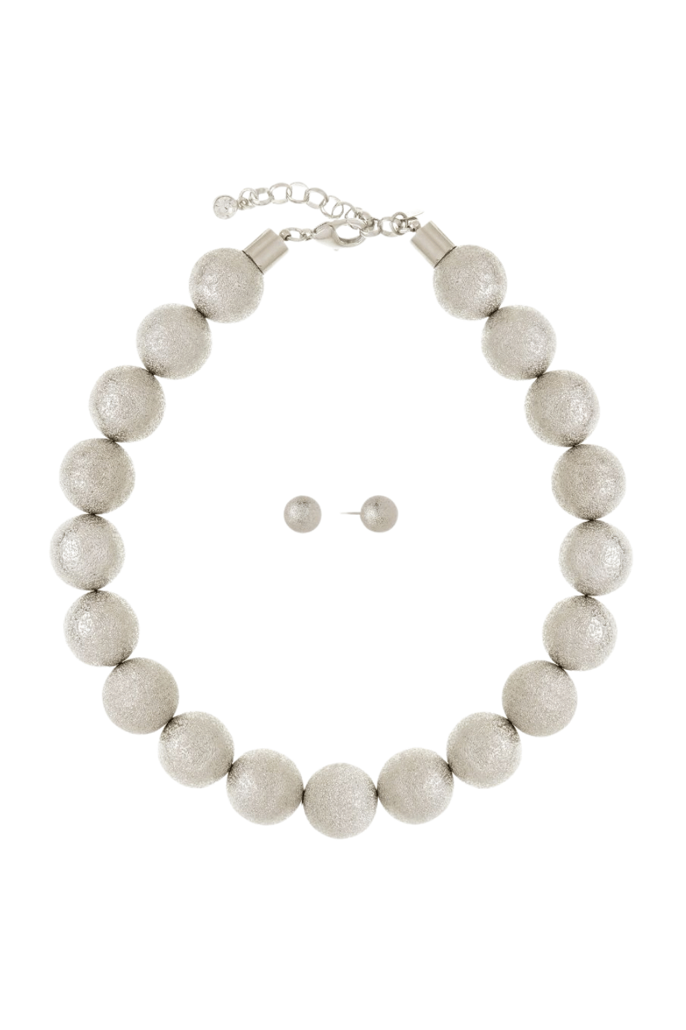 KIT COLAR E BRINCO ESFERAS METALLO PRATEADO