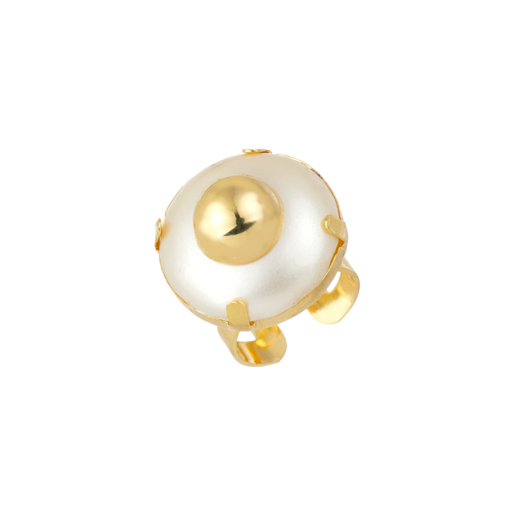Anel Dourado com Pérola Botão Presenza Ajustável