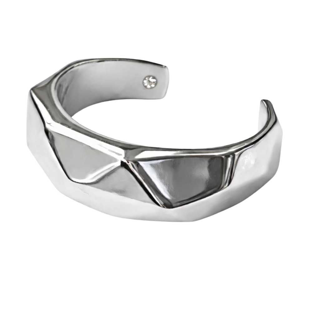 Bracelete Geométrico Escultural em Eletroformação Prateado – Angela