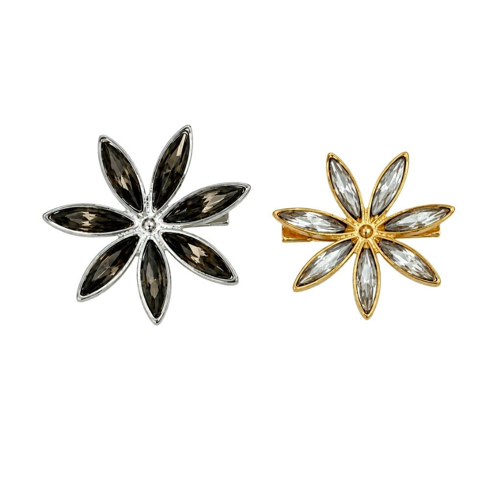 Kit de Broches Flor com Cristal | Mix de Banhos Dourado e Prateado