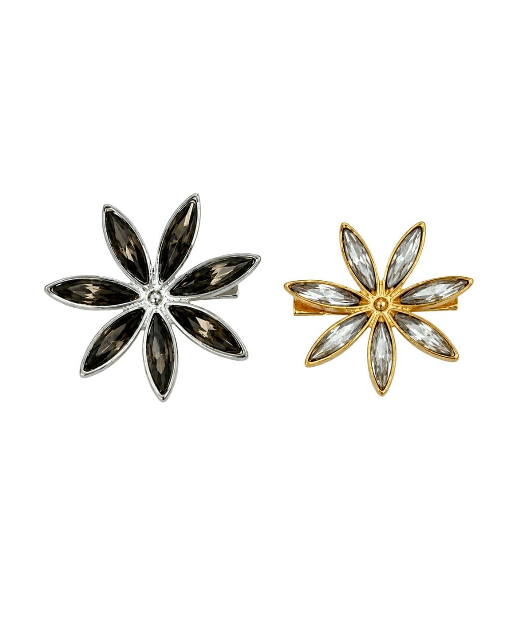 Kit de Broches Flor com Cristal | Mix de Banhos Dourado e Prateado