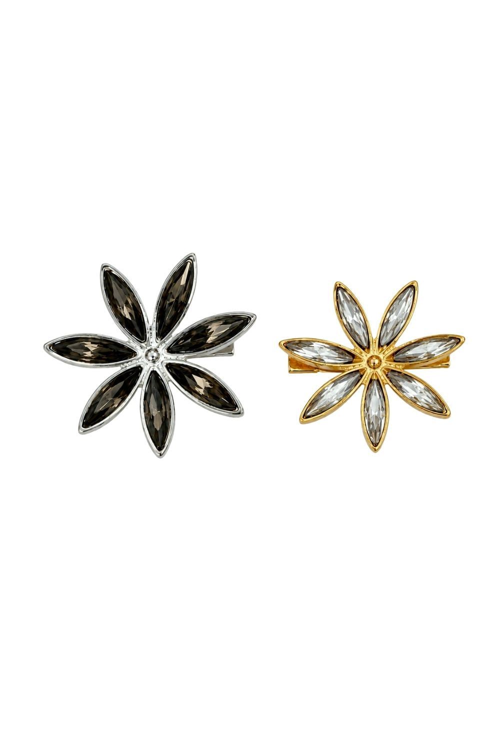 Kit de Broches Flor com Cristal | Mix de Banhos Dourado e Prateado