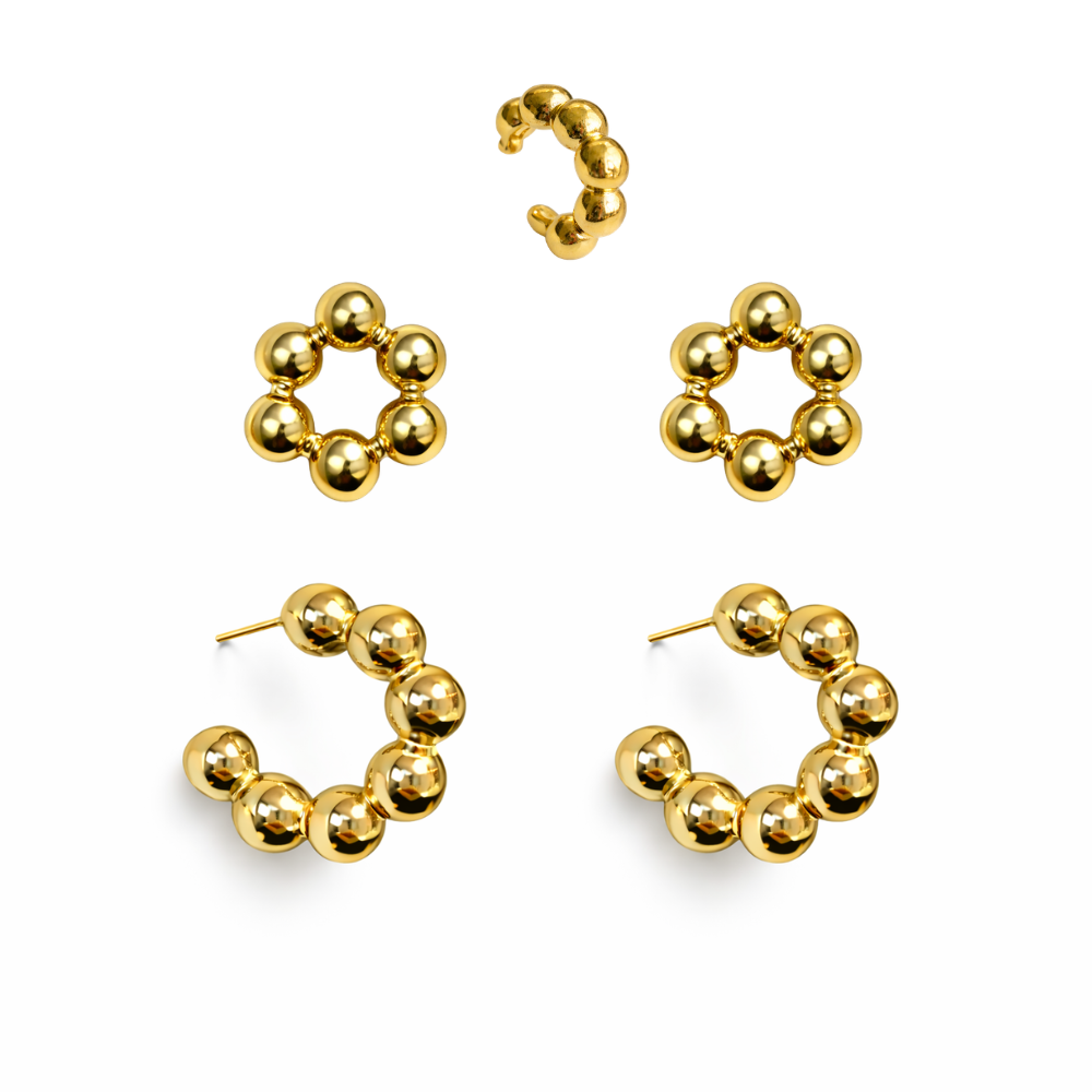Kit de Brincos Esferas Essenza Dourado