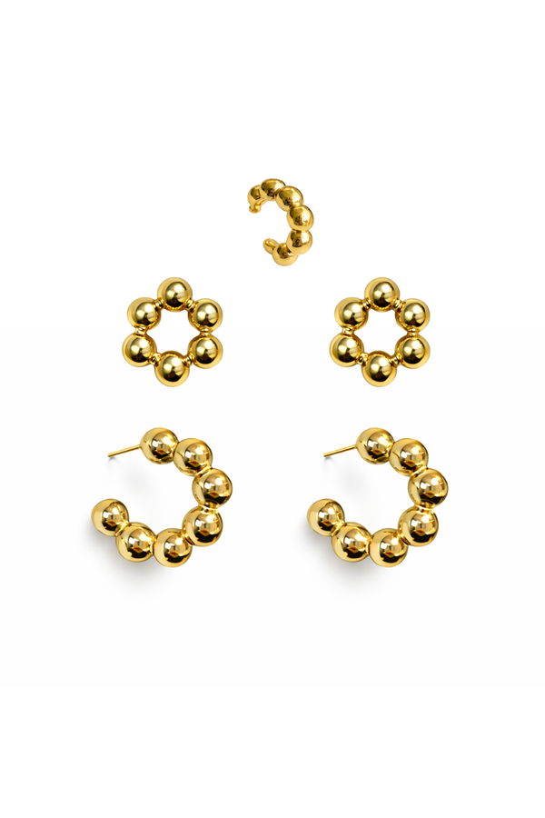 KIT DE BRINCOS ESFERAS DOURADO ESSENZA