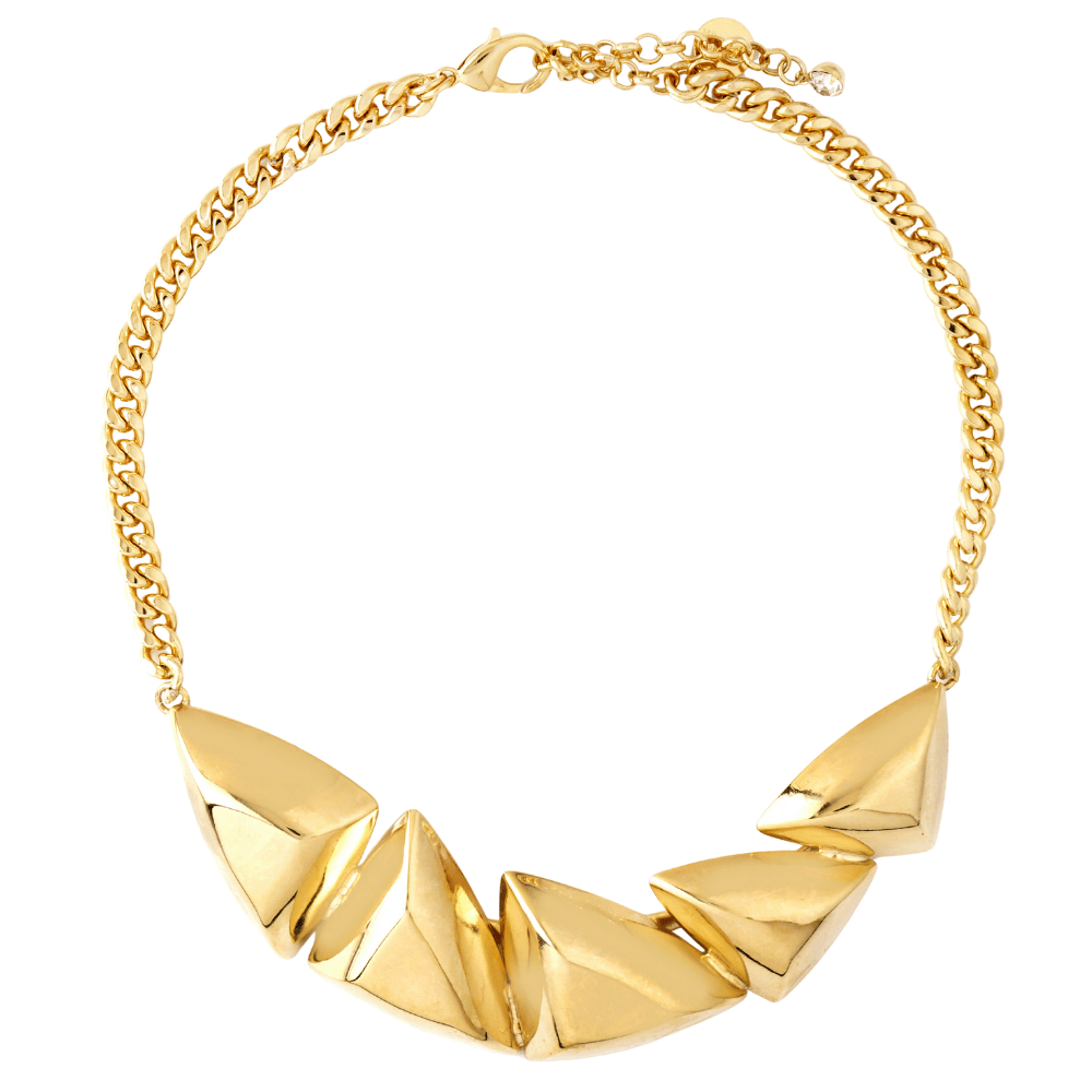 Colar Dourado com Formas Triangulares Polidas e Corrente de Elos