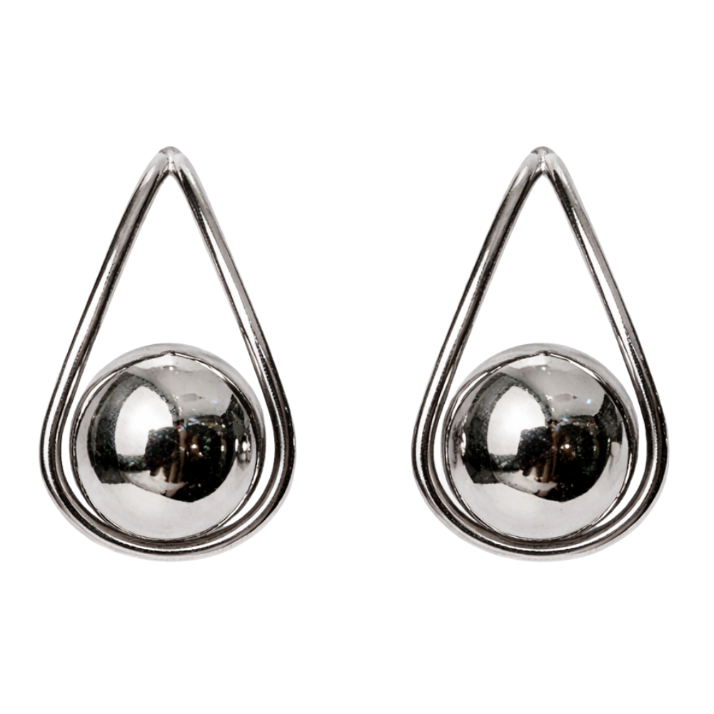 Brinco Gota Contemporâneo em Metal Prateado – Design