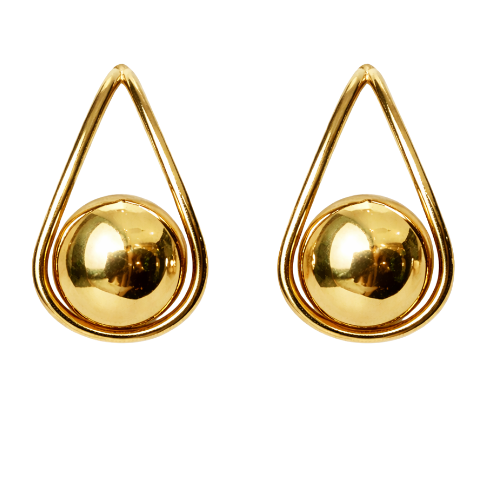 Brinco Gota Contemporâneo em Metal Dourado – Design