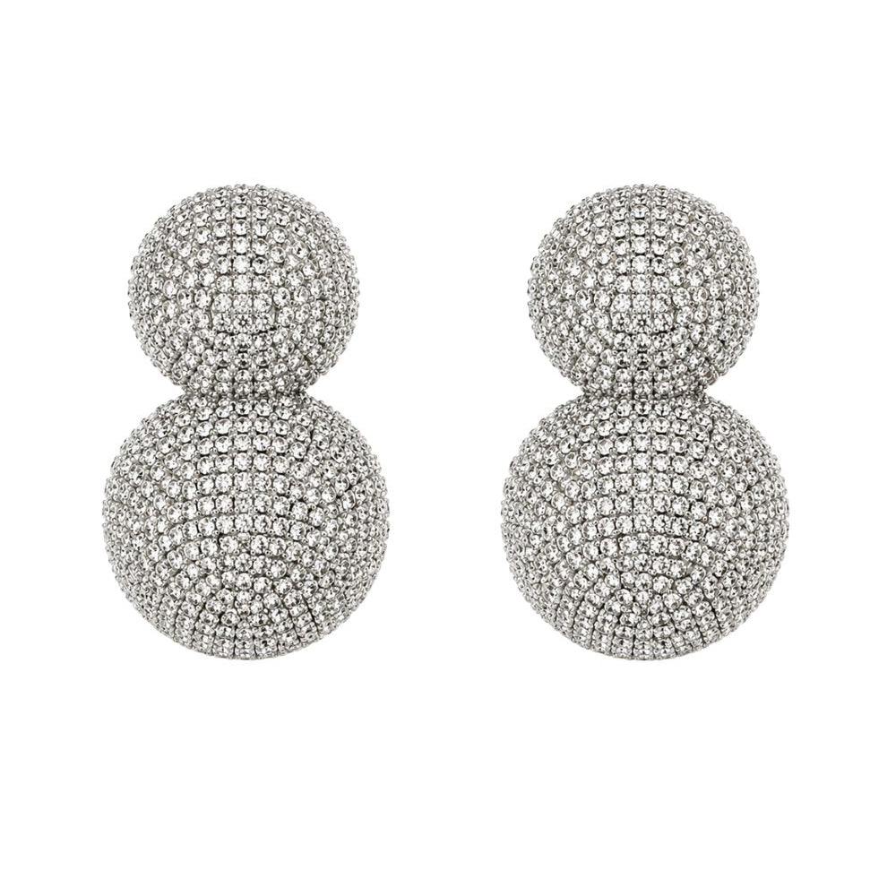 Brinco Cravejado de Strass Prateado | Brinco Duplo Shine