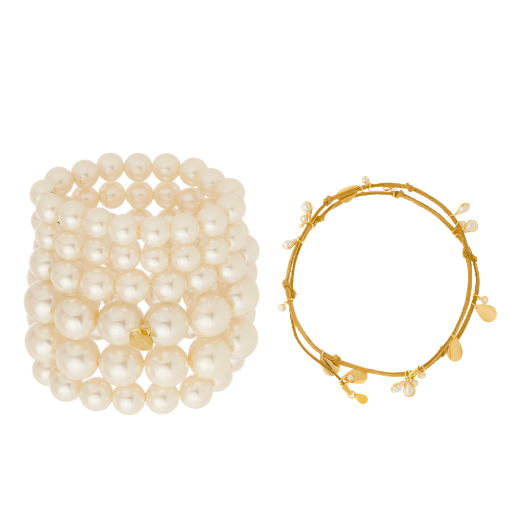 Kit Pulseiras com Pérolas e Cordão Multifuncional com Pingentes