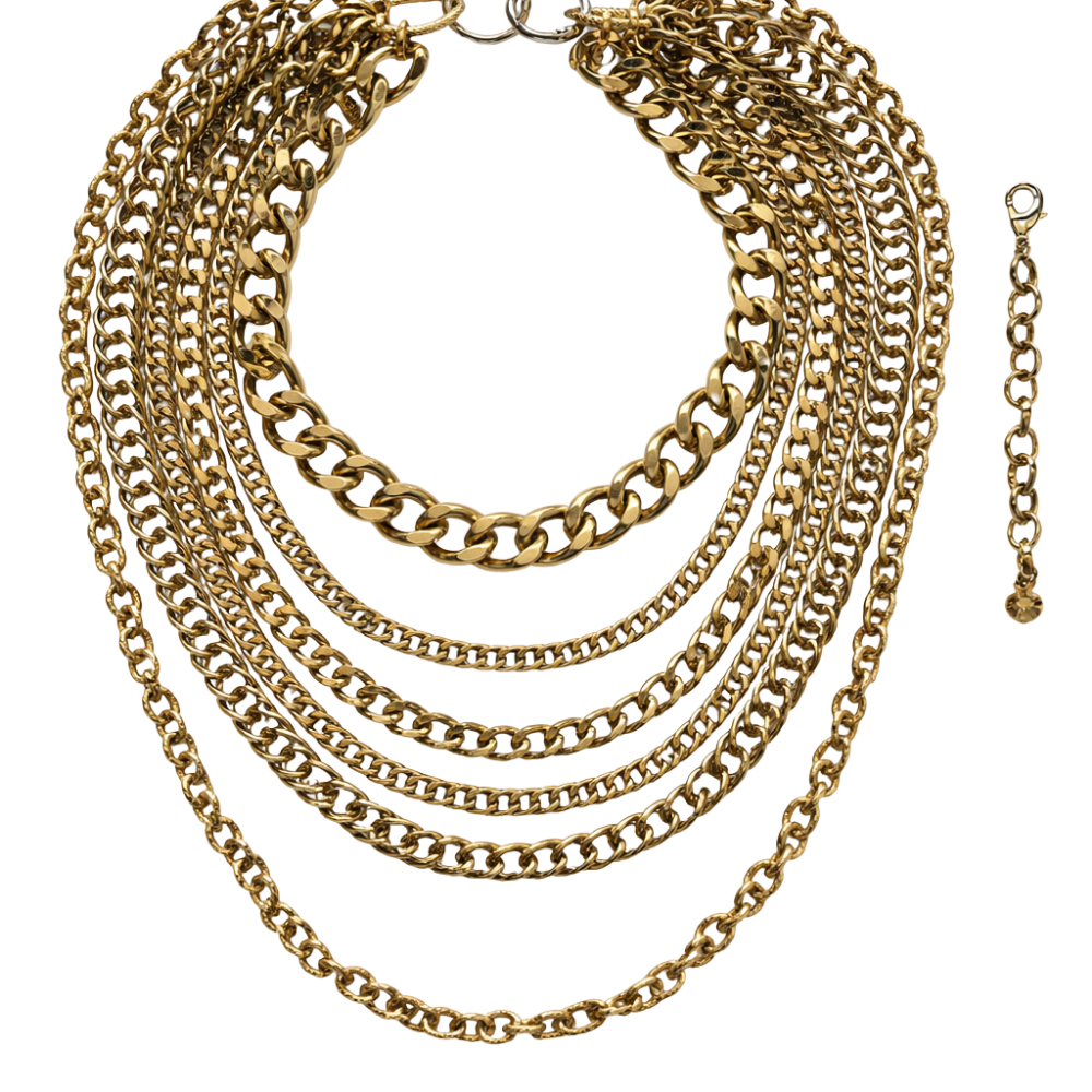 Maxi Colar de Correntes em Metallic Brown – Sobreposição Escultural