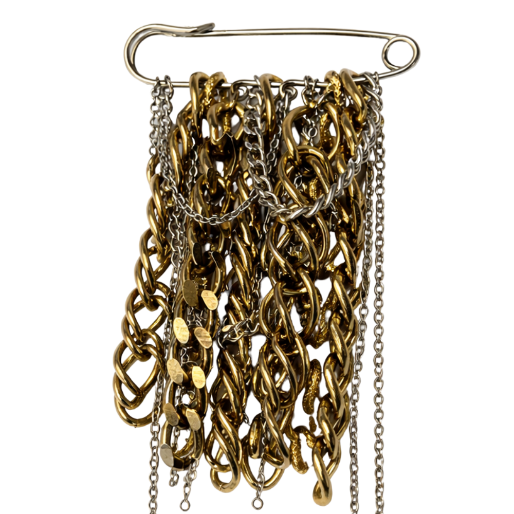 Broche de Correntes em Metallic Brown – Styling Maximalista