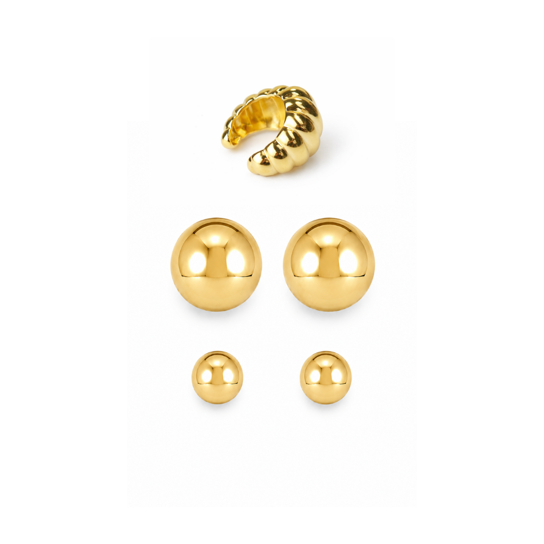 Kit de Brinco Canopla e Ear Cuff Orgânico Dourado