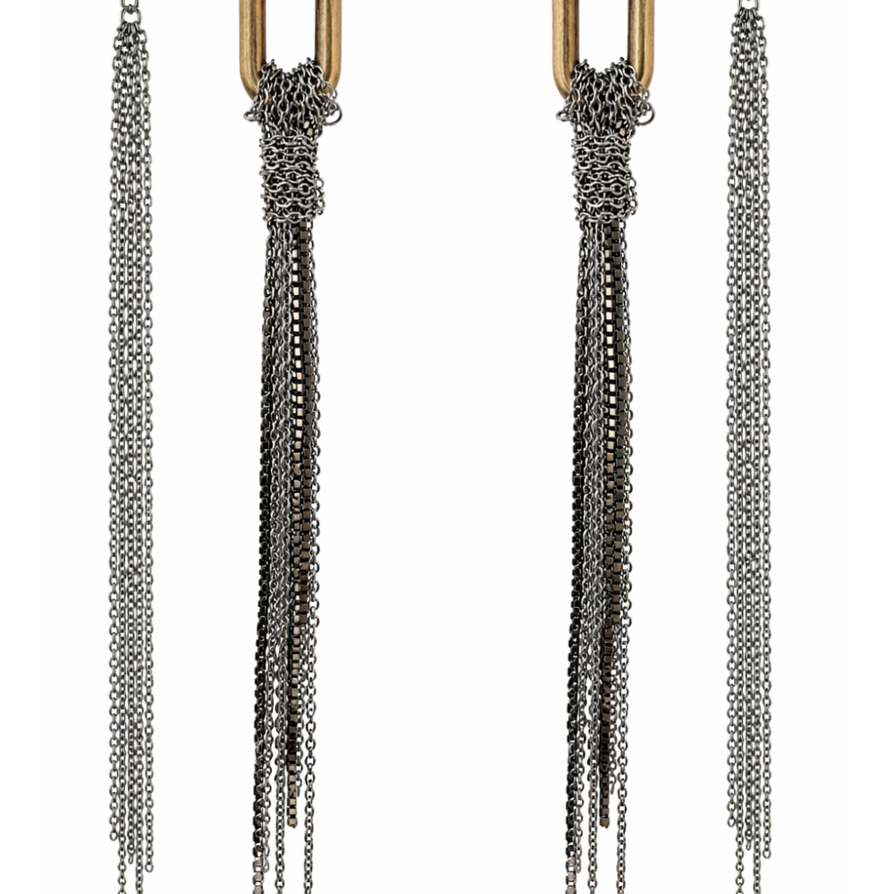 Maxi Brinco Longo de Correntes em Metallic Brown – Movimento Vertical