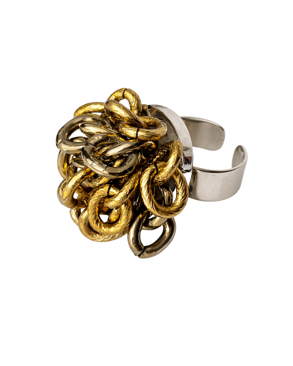Anel de Correntes em Metallic Brown – Volume e Textura Escultural